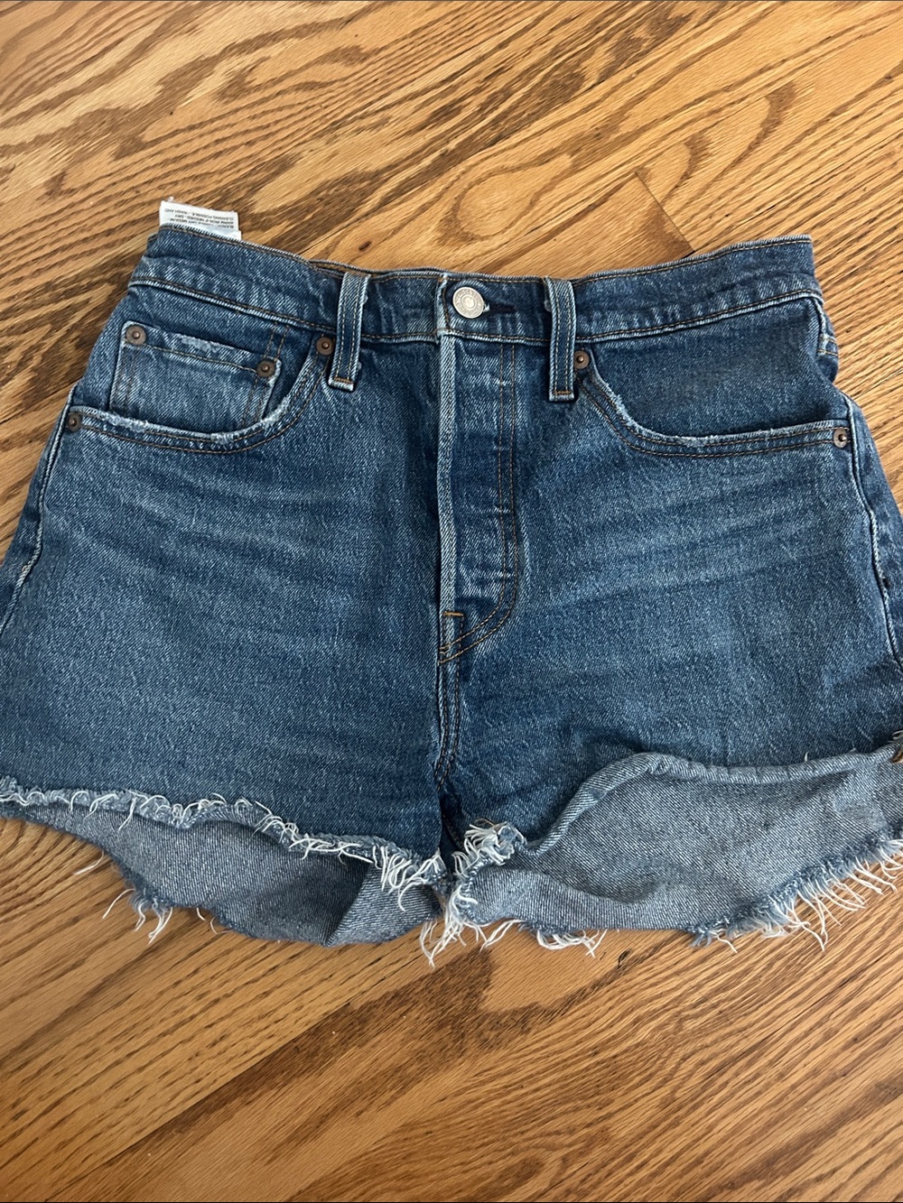 Levi's Dark Blue Denim Cutoff Shorts with Frayed Hem